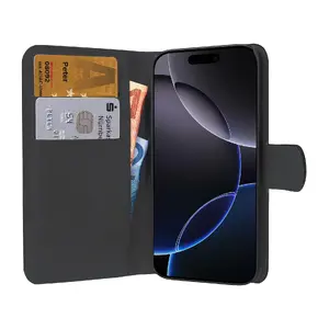PEDEA Wallet Case for Apple iPhone 16 Pro Black with Desktop Stand