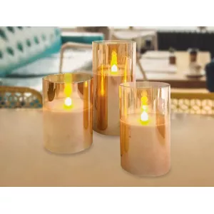 LED-свечи GoodBuy ML44ZL набор 3 шт. в позолоченном стекле — батарейные декоративные свечи