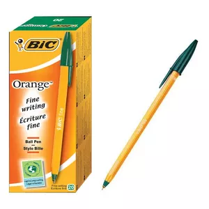 Шариковая ручка-стик BIC Orange Fine — зелёные чернила, оранжевый корпус, упаковка 20 шт.