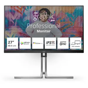 Компьютерный монитор AOC Q27U3CV 27 дюймов с разрешением Quad HD 2560 x 1440, матрицей IPS Quantum Dot, динамиками, USB-хабом и черным корпусом