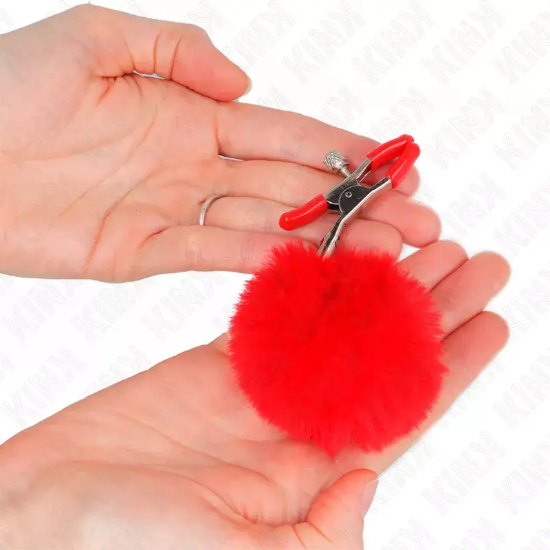 Зажим для сосков KINK FAUX FUR BALL RED 6 см Photo 3