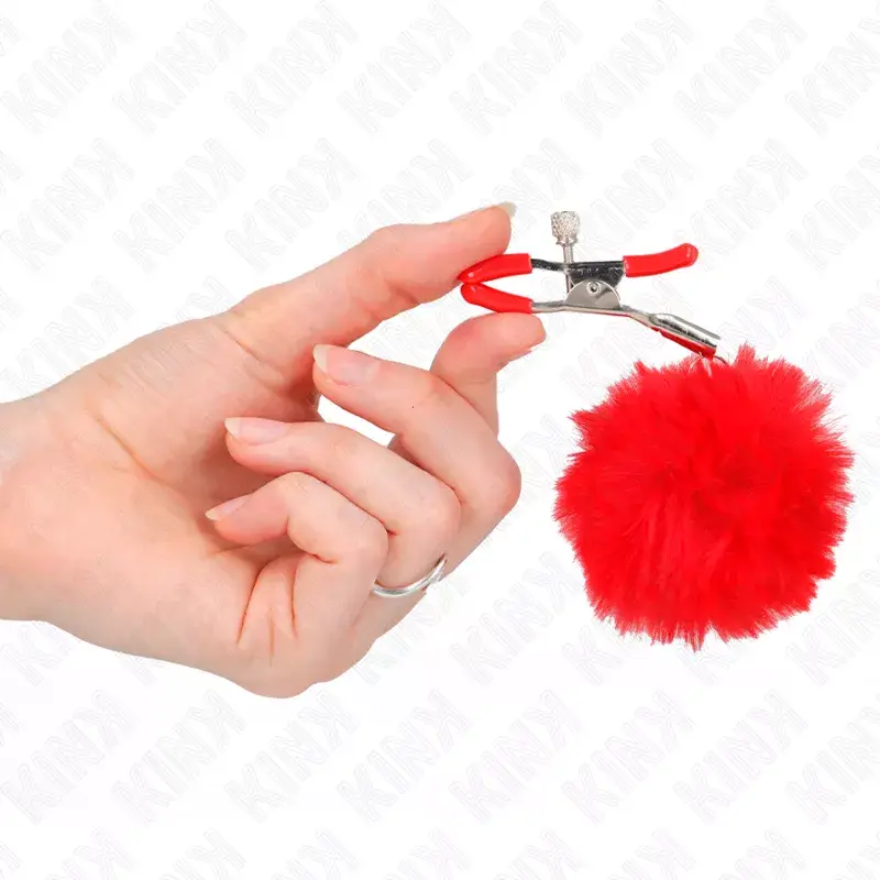 Зажим для сосков KINK FAUX FUR BALL RED 6 см Photo 4