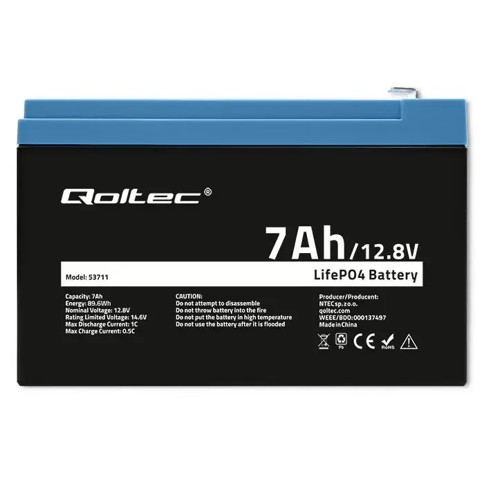 LiFePO4 akumulators QOLTEC 12.8V 7Ah ar BMS Photo 3