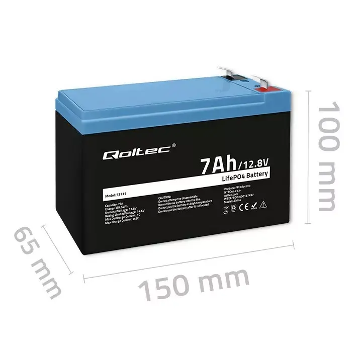 LiFePO4 akumulators QOLTEC 12.8V 7Ah ar BMS Photo 5