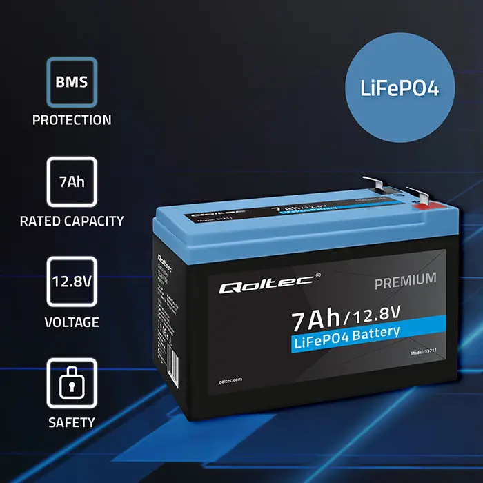 LiFePO4 akumulators QOLTEC 12.8V 7Ah ar BMS Photo 4