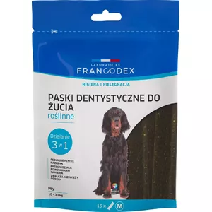 Жевательные зубные полоски FRANCODEX M для средних собак 15 шт — овощной вкус, без глютена, 10–25 кг