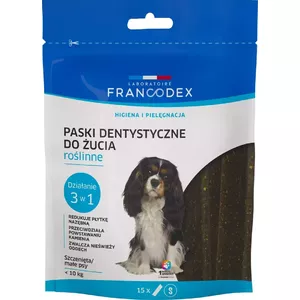Dental strips FRANCODEX for dogs, pack of 15 sachets — dental treat for small adult dogs (5–10 kg), 228 g, vegetable flavor, gluten-free