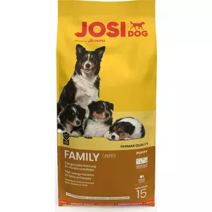 Sausais barības maisījums suņiem JosiDog Family 15 kg — pilnvērtīgs uzturs pieaugušiem suņiem, 15 kg