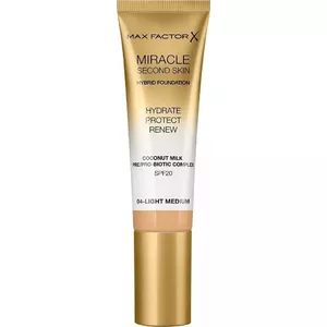 Šķidrā tonālā krēma Max Factor Miracle Second Skin 04 Light Medium 30 ml, tūbiņa, krēmveida sastāvs, universāla āda