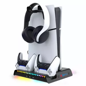 Uzlādēšanas statīvs iPega P5S006 ar RGB un dzesēšanu priekš PS5 Slim — melns