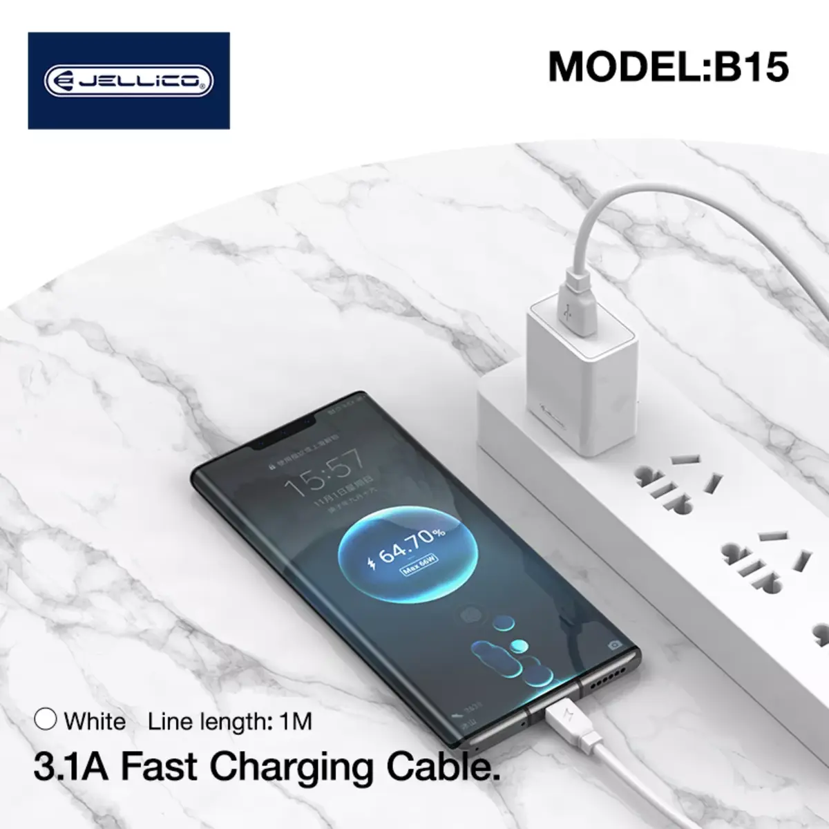 Micro USB kabelis Jellico B15 — 1 m, 3,1 A Photo 3