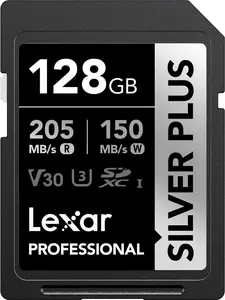 Карта памяти SDXC Lexar Professional SILVER PLUS 128 ГБ UHS‑I U3 V30, чтение 150 МБ/с, запись 205 МБ/с