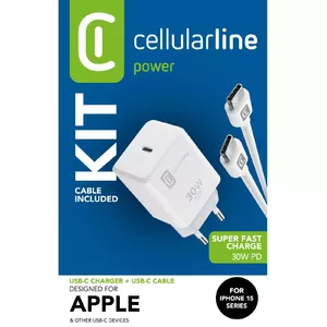 Indoor Charger Cellularline ACHIPHKITC2CPD30WW Smartphone Tablet 1m Cable
