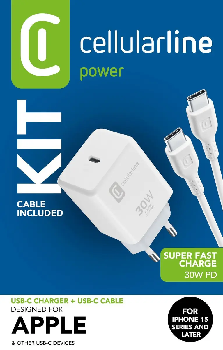 Cellularline USB-C Lādētāju Komplekts ACHIPHKITC2CPD30WW 30W