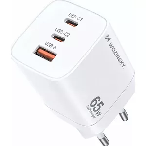 Wozinsky GaN 65W USB-A + 2×USB-C wall charger, white