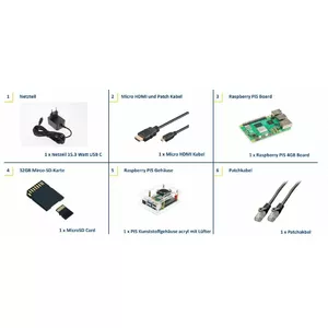 Single-board computer Raspberry Pi 5 4GB with acrylic AI case and fan, 15.3 W power