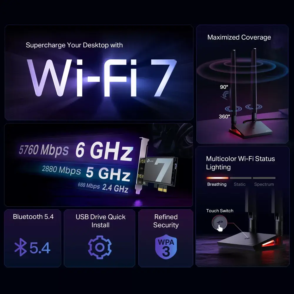 TP-Link Archer BE9300 Wi-Fi 7 PCIe адаптер Photo 4