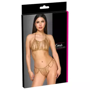 Apakšveļa cottelli collection zelta ķēžu komplekts, metāla halters un stringi, regulējamas ķēdes, one size