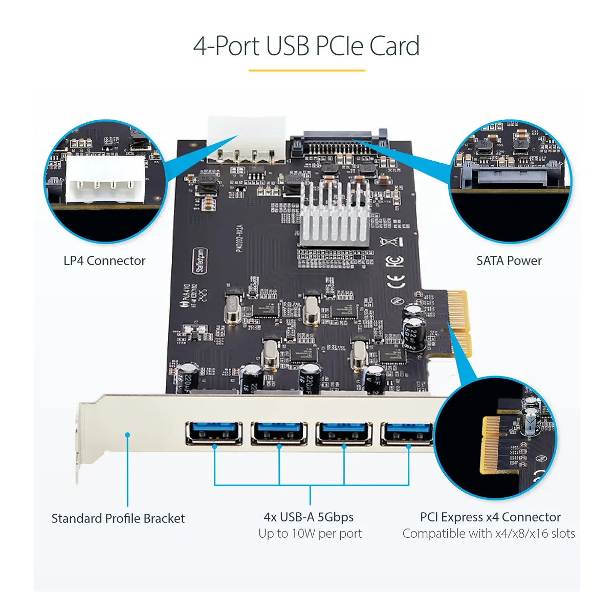 StarTech P5Q4A-USB-CARD 4-портовая карта USB PCIe Photo 9