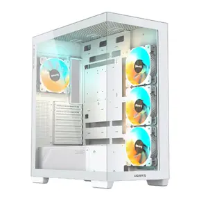PC Case GIGABYTE C500 PANORAMIC STEALTH Midi Tower White — supports ATX/mini-ITX, 3×120 mm side fans, 2×3.5" + 3×2.5" bays, steel/plastic/glass