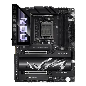 Mātesplatē ASUS ROG CROSSHAIR X870E HERO — AMD X870E, Socket AM5, ATX, 4× DDR5 DIMM, līdz 192 GB, Wi‑Fi 7, Bluetooth 5.4