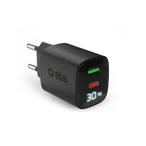 Mobilā ierīce lādētājs SBS TETRGANLCD1USB1C30K Universāls Melns AC Ātrā uzlāde
