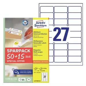 Самоклеящаяся этикетка AVERY L4737REV-65 Белая 6.35x2.96 см