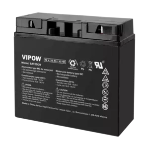 Svina-skābes motocikla akumulators VIPOW 12V 25Ah CSB-1225/BAT0509, hermētisks VRLA