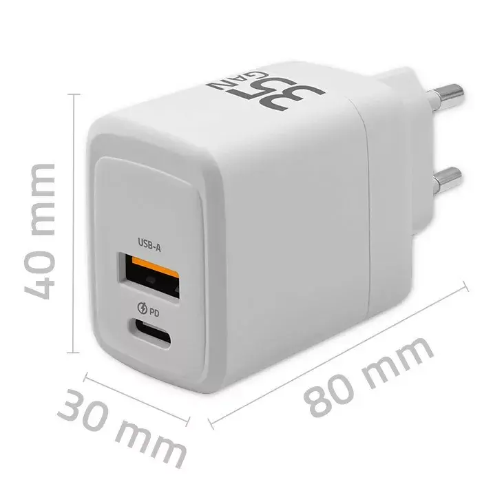 Lādētājs QOLTEC 51824 GaN 35W USB-C PD + QC 3.0 Photo 2