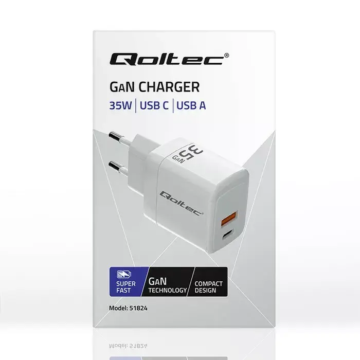 Lādētājs QOLTEC 51824 GaN 35W USB-C PD + QC 3.0 Photo 3