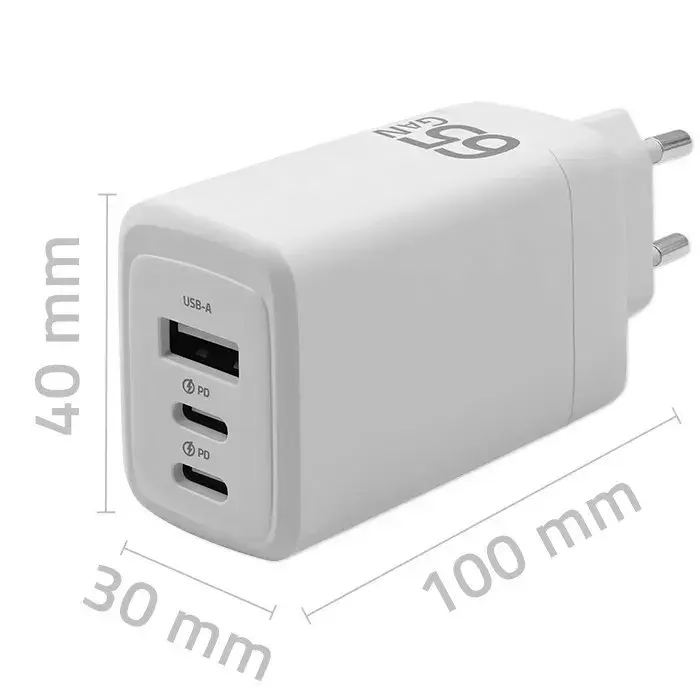 GaN lādētājs QOLTEC 51822 65W 2×USB A 2×USB‑C Photo 2