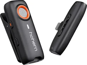 Piespraužamais mikrofons Hohem MIC-01-LIGHT — bezvadu Bluetooth, jutība -38 dB, 150 mAh iebūvēta baterija, melns