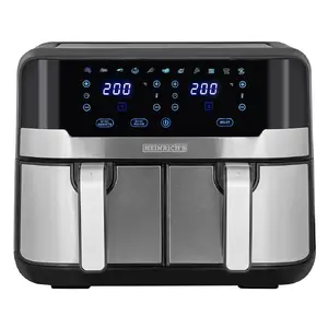 HEINRICH'S HFR 8214 Double Hot Air Fryer, 9.0L Capacity, 2400W, Black and Silver