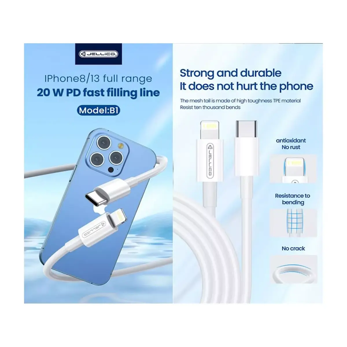 Jellico B1 USB-C uz Lightning kabelis 20W 1 m Photo 4
