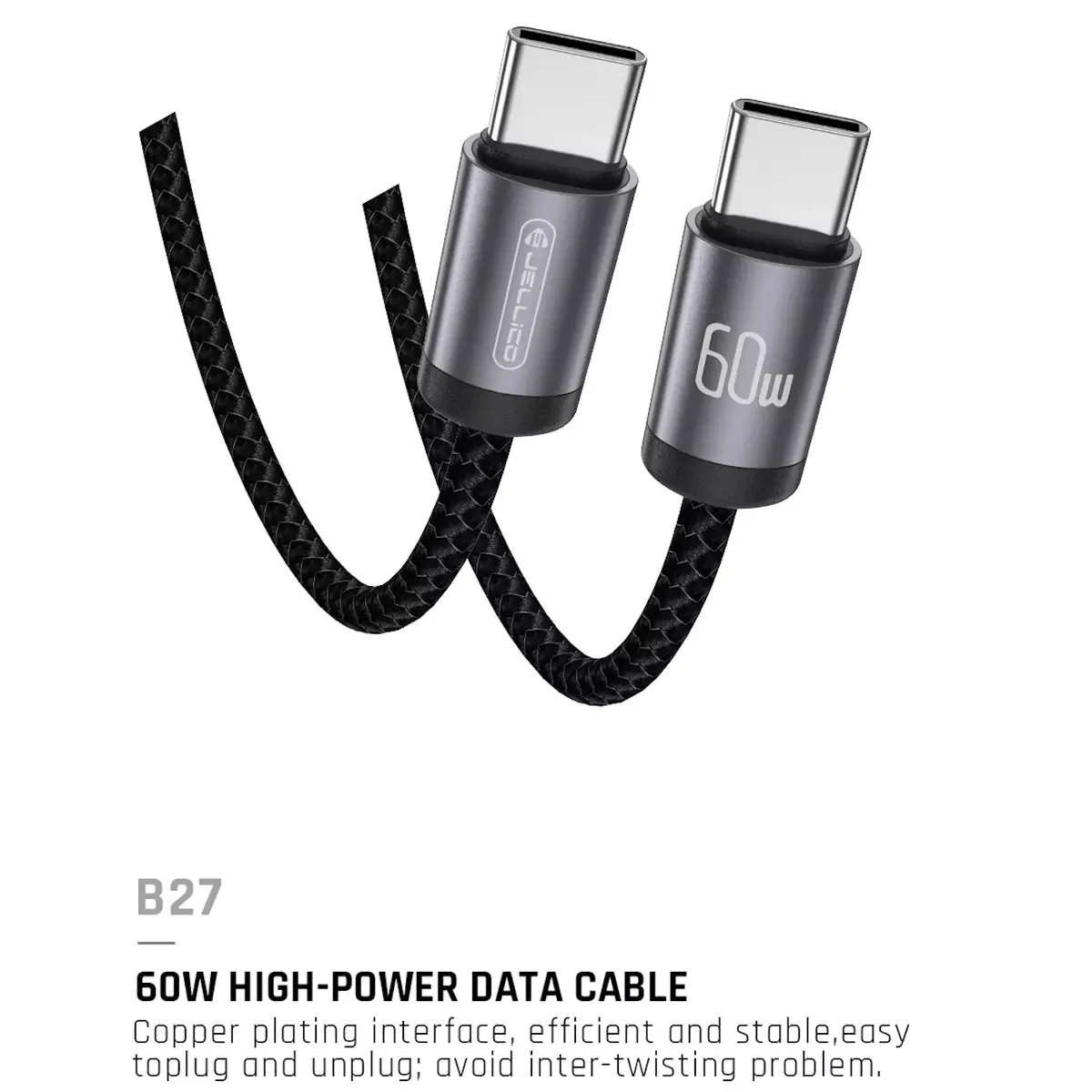 USB-C — USB-C kabelis Jellico B27 60W 1 m Photo 4