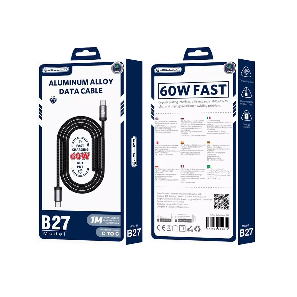 USB-C — USB-C kabelis Jellico B27 60W 1 m Photo 6