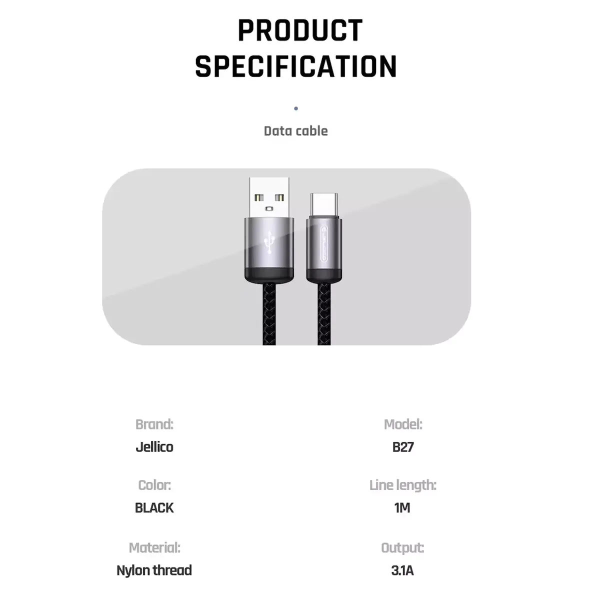 Jellico B27 кабель USB—USB‑C 30W 1 м Photo 5