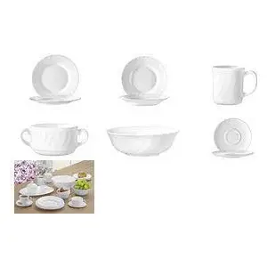 Soup Plate Esmeyer Trianon Deep 225 mm White Glass — Set of 6, Dishwasher Safe