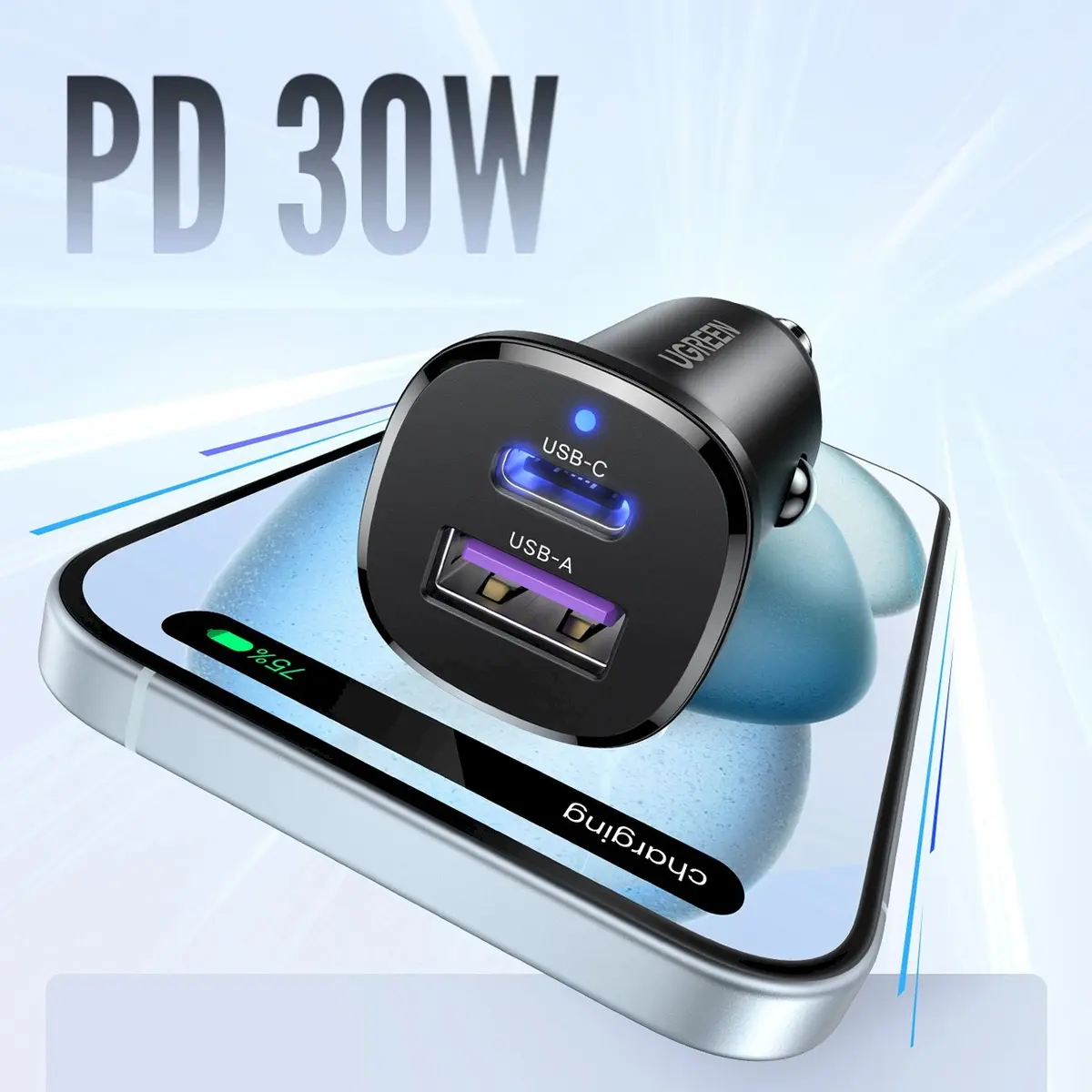 Ugreen EC305 Auto lādētājs USB-C 30W Photo 4