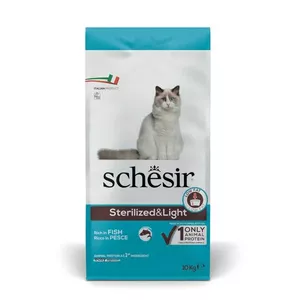 Сухой корм для кошек Agras Pet Foods Schesir Adult Sterilized Light, рыба, 10 кг, белок 35%, жир 11%
