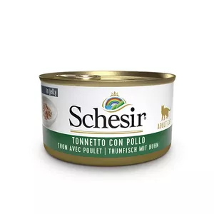 Влажный корм для кошек Agras Pet Foods Schesir Тунец с курицей 85 г, для взрослых, вкус рыбы, белок 12%, влажность 82%