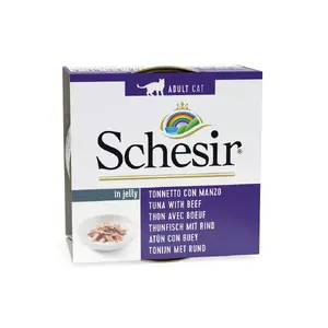 Влажный корм для кошек Agras Pet Foods Schesir Тунец с говядиной в желе, 85 г, для взрослых, белок 12%, влажность 85%