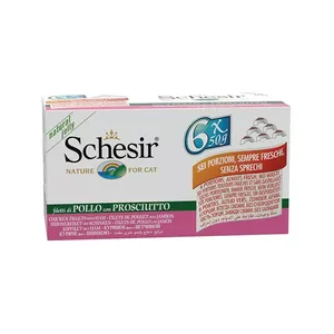 Консервы для кошек Agras Pet Foods SCHESIR Куриные филе с ветчиной в желе, 6 x 50 г (300 г, влажность 85%)