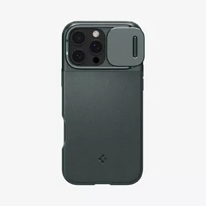 Mobile phone case Spigen Optik Armor (MagFit) Cover for iPhone 16 Pro, PC+TPU, fits 6.3" screen, Green