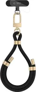 Rokassiksna viedtālrunim Tech-Protect C4S Rope Wrist Strap Black/Gold, virves dizains, aksesuārs nēsāšanai uz plaukstas