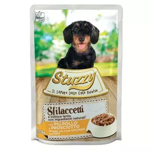 Консервы для собак Agras Pet Foods STUZZY Sfilaccetti Курица с ветчиной 100 г, взрослым собакам, влагосодержание 82%, белок 7%