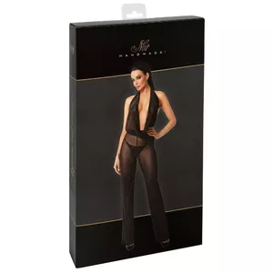 Catsuit Noir Jumpsuit Bodie L Noir 27308121041 — black sheer powernet, halterneck, long legs, low cowl neck, size L