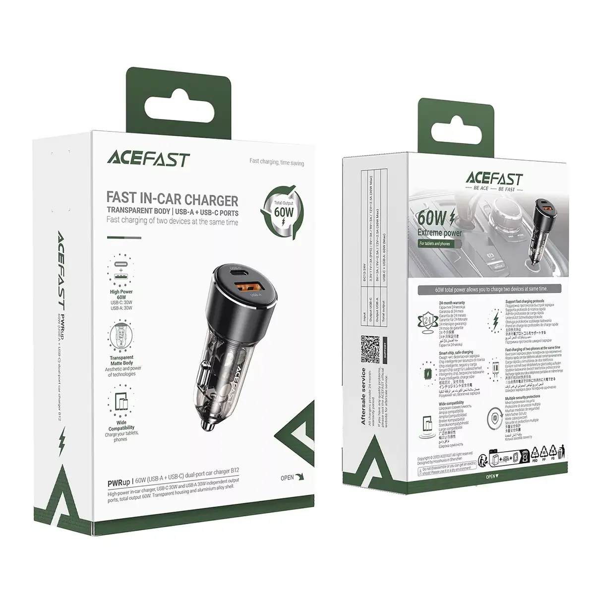 Acefast B12 автомобильное зарядное 60W USB-A USB-C Photo 4