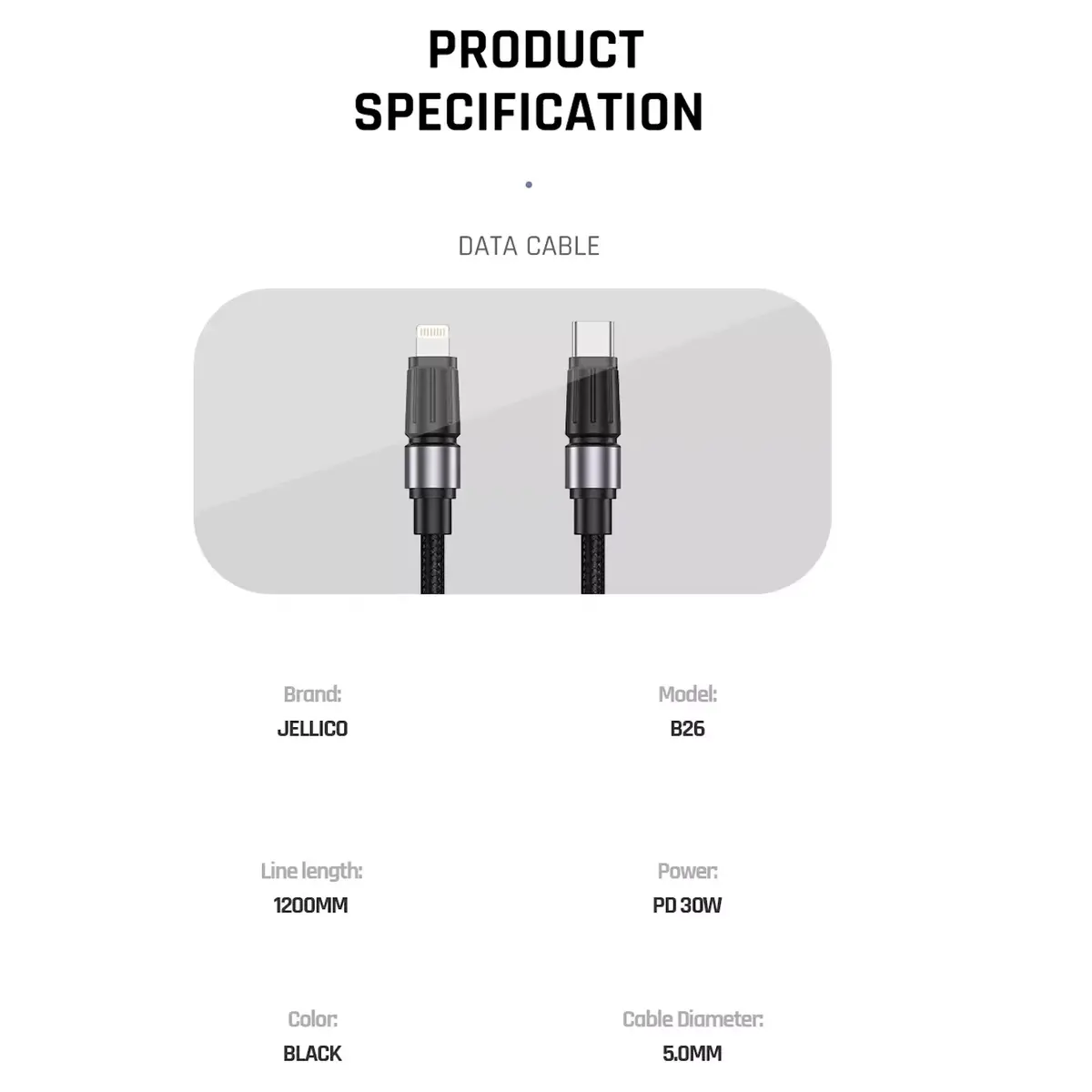 USB-C кабель Jellico B26 60W PD 1 м Photo 5