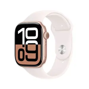 Viedpulkstenis Apple Watch Series 10 GPS 46mm Rozā zelta alumīnija korpuss ar gaiši rozā sporta siksnu - S/M